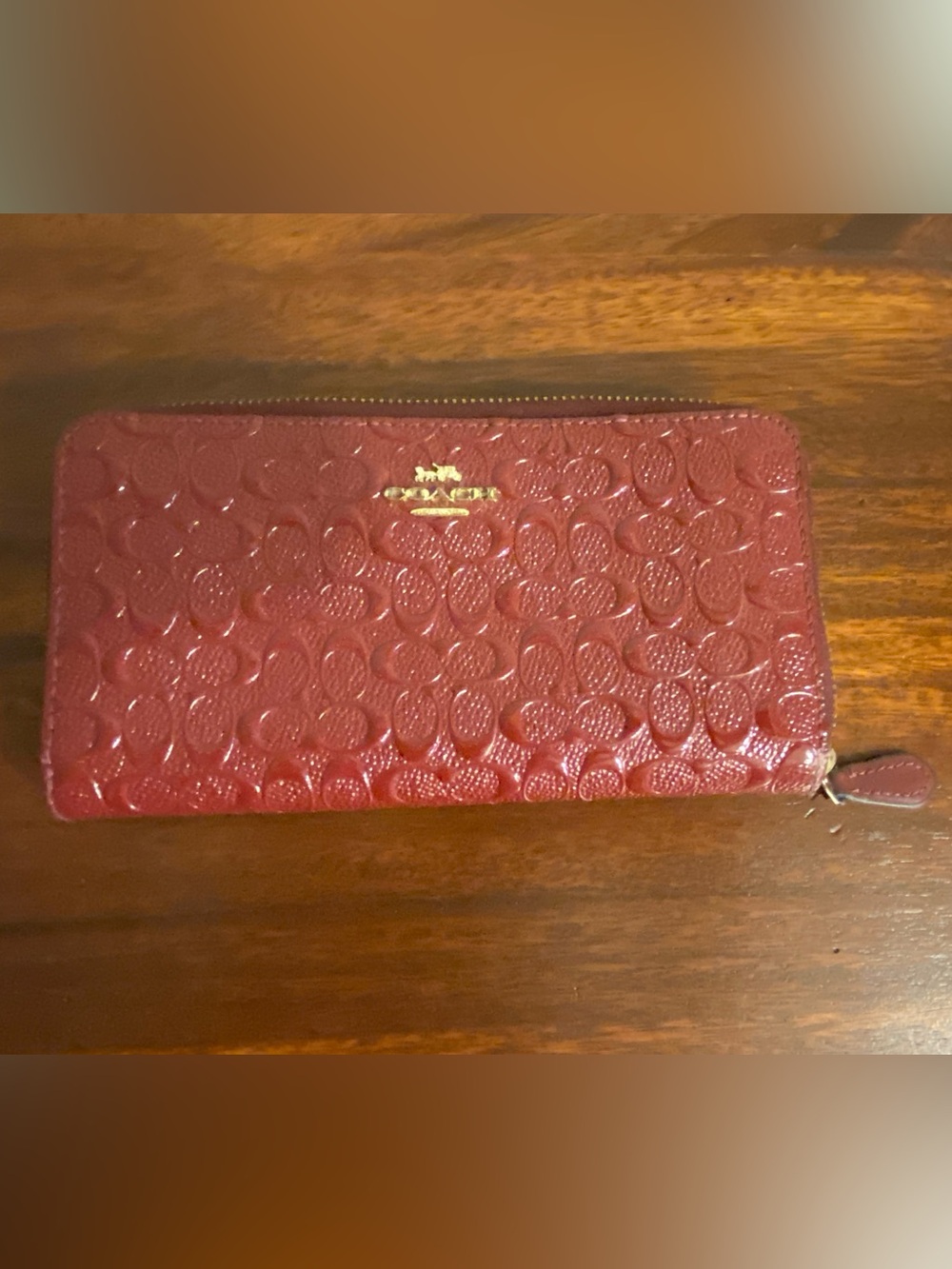 COACH Embossed Signature Zip Wallet - Rare Deep Red Color | Authentic - Picture 2 of 5